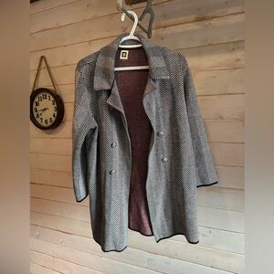 Anne Klein | Black & White Herringbone Double Breasted Longline Jacket